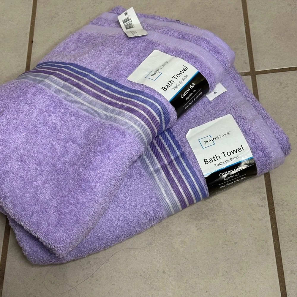 Mainstays Lilac/Purple 2 Bath Towels cotton rich‎
